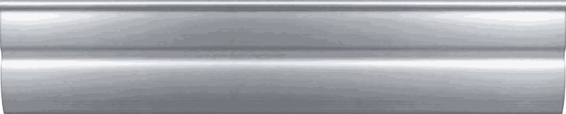 A length of seamless aluminum K-style gutter, brushed mill finish