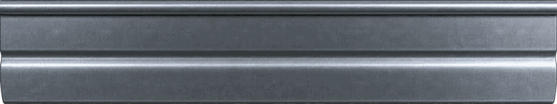 A length of steel K-style gutter in a dark galvanized finish